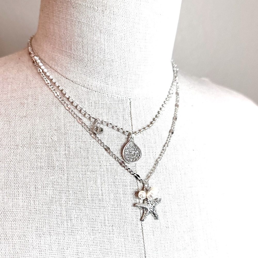 TOMMY BAHAMA Silver Starfish Necklace w Pearl & Crystal Accents | NWT​